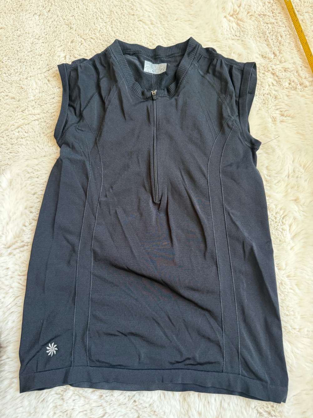 Athleta Black Sleeveless Quarter-Zip Muscle Tee
